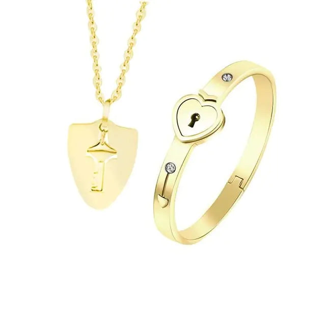 Stainless Steel Love Heart Lock Bangle Bracelet